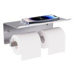 Brushed Nickel Double Toilet Paper Holder with Shelf
