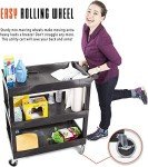 Heavy-Duty 3-Shelf Utility Push Cart, 300 lbs Capacity