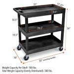 Heavy-Duty 3-Shelf Utility Push Cart, 300 lbs Capacity