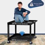 Mobile Utility Tub Cart with 2 Shelves - Black