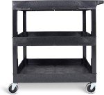 Heavy-Duty 3-Shelf Utility Push Cart, 300 lbs Capacity