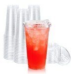 60 Pack Clear Plastic Cups with Strawless Lids