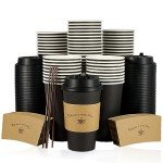 LITOPAK 100 Disposable Coffee Cups with Lids & Sleeves