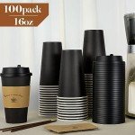 LITOPAK 100 Disposable Coffee Cups with Lids & Sleeves