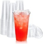 60 Pack Clear Plastic Cups with Strawless Lids