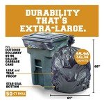 Heavy Duty Black Trash Bags, 95-96 Gallon, 50 Count