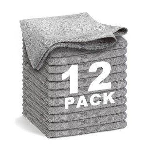 12-Pack Gray Microfiber Cleaning Cloths - Lint Free