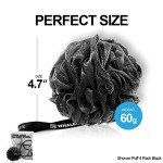 WhaleLife Black Shower Puff 4-Pack with Charcoal
