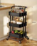 Pipishell 3-Tier Rolling Utility Cart with Lockable Wheels