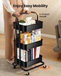 Pipishell 3-Tier Rolling Utility Cart with Lockable Wheels