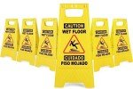 Bilingual Wet Floor Caution Signs - 6 Pack