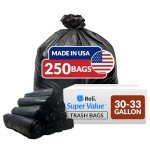 Heavy Duty 30-33 Gallon Black Trash Bags - 250 Count