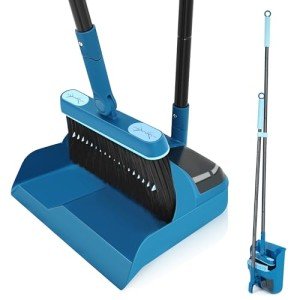 Dustpan and Brush Set with Long Handle, Blue