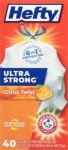 Hefty Ultra Strong Citrus Drawstring Trash Bags, 40 Count