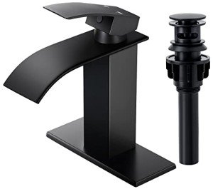 Matte Black Modern Bathroom Faucet with Drain Set