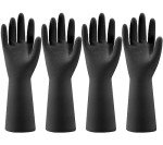 Reusable Rubber Dishwashing Gloves - 4 Pairs, Black