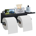 Matte Black Wall-Mounted Toilet Paper Holder with Shelf