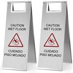Stainless Steel Caution Wet Floor Sign - 2 Pack