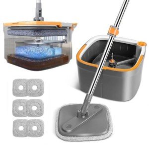 BOMIDI Spin Mop & Bucket Set with 6 Pads