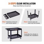 Heavy Duty Rolling Utility Cart with 2 Shelves