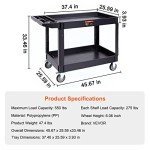 Heavy Duty Rolling Utility Cart with 2 Shelves