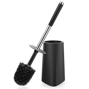 Compact Toilet Brush and Holder with Stainless Steel Handle