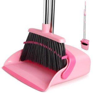 Pink Broom and Dustpan Set for Home Cleaning