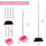 Pink Broom and Dustpan Set for Home Cleaning