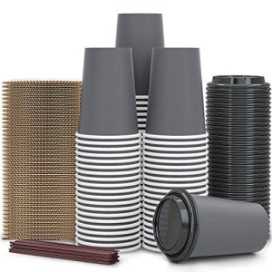 SpringPack 100 Biodegradable Disposable Coffee Cups with Lids