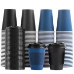 100 Pack Disposable Coffee Cups with Lids and Sleeves
