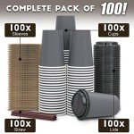SpringPack 100 Biodegradable Disposable Coffee Cups with Lids