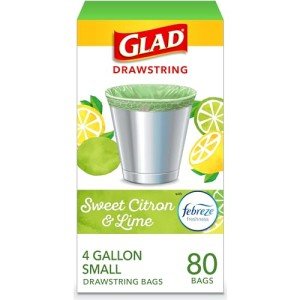 Glad Odorshield 4 Gal Drawstring Trash Bags, 80 Ct