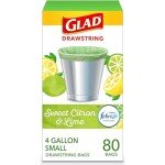 Glad Odorshield 4 Gal Drawstring Trash Bags, 80 Ct