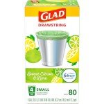 Glad Odorshield 4 Gal Drawstring Trash Bags, 80 Ct