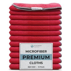 EvaClean 12-Pack Red Microfiber Cleaning Cloths
