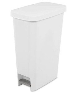 Slim Stepon Wastebasket, 11 Gallon - White