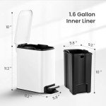 6L Stainless Steel Bathroom Trash Can with Lid
