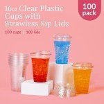 100 Clear Disposable Iced Coffee Cups with Lids