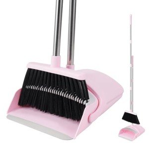 BSKLIN Collapsible Broom and Dustpan Set - Pink
