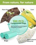 Compostable Trash Bags, 100 Count - 1.3 Gallon