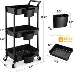 Hamone 3-Tier Rolling Utility Cart with Baskets