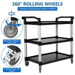 Heavy Duty 3-Shelf Utility Cart with Lockable Wheels
