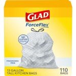 Glad ForceFlex 13 Gallon Trash Bags, 110 Count