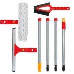 Window Cleaning Kit with Squeegee & Microfiber Scrubber