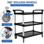 Heavy Duty 3-Shelf Rolling Utility Cart, Lockable Wheels