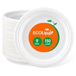 150 Pack Heavy Duty Compostable Paper Plates