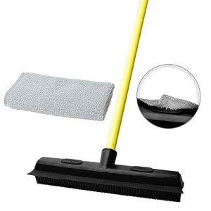 Pet Hair Rubber Broom with Carpet Rake and Squeegee