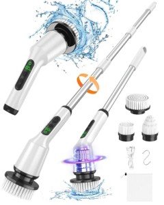 Electric Spin Scrubber with Adjustable Handle & Brush Heads