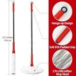 Self-Wringing Mop with 2 Washable Heads - Red