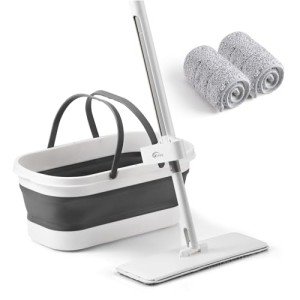 Oshang Flat Mop with Collapsible Bucket and Pads